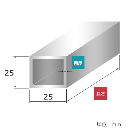 鉄　角パイプ　25mm x 25mm